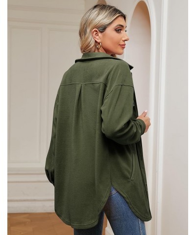 Womens Button Down Shacket Long Sleeve Casual Shirt with Pockets Loose Collared Fuzzy Jackets Army Green $25.79 Jackets