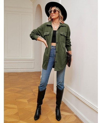 Womens Button Down Shacket Long Sleeve Casual Shirt with Pockets Loose Collared Fuzzy Jackets Army Green $25.79 Jackets