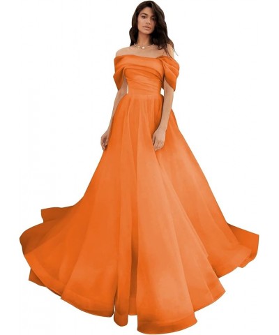 Off The Shoulder Tulle Prom Dress Long Wedding Dress Ball Gowns Elegant Quinceanera Dresses Orange $46.06 Dresses