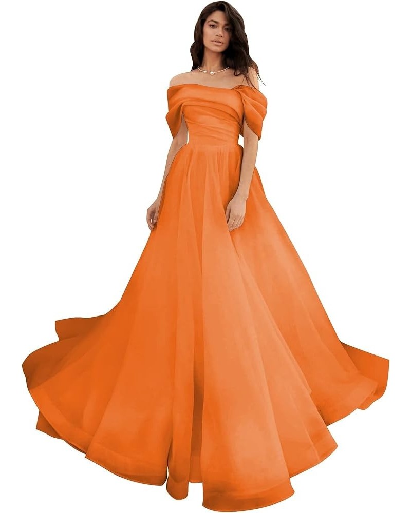 Off The Shoulder Tulle Prom Dress Long Wedding Dress Ball Gowns Elegant Quinceanera Dresses Orange $46.06 Dresses