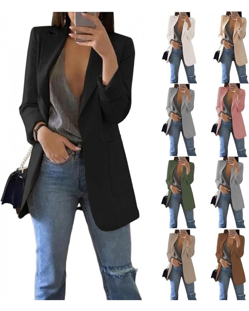 Women's Lapel Button Down Slim Blazer Jacket Open Front Long Sleeve Work Office Suit Casual Coats with Pockets Outwear 0a-bla...