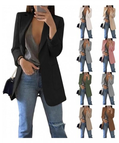 Women's Lapel Button Down Slim Blazer Jacket Open Front Long Sleeve Work Office Suit Casual Coats with Pockets Outwear 0a-bla...