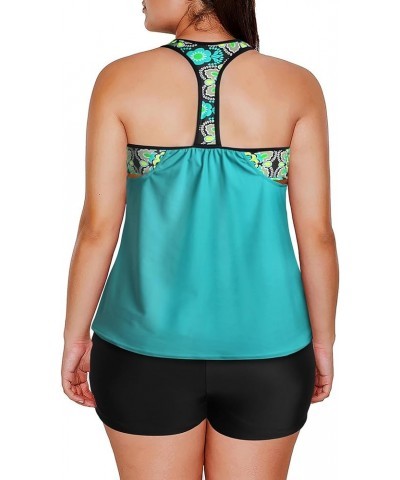 Womens Blouson Striped Printed Push up Strappy T-Back Tankini Top with Shorts(Available in Plus) plus-size Zzz Green Floral $...