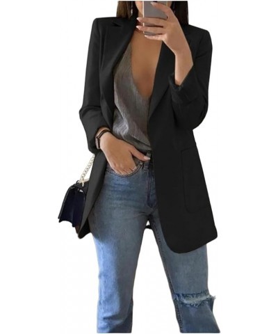 Women's Lapel Button Down Slim Blazer Jacket Open Front Long Sleeve Work Office Suit Casual Coats with Pockets Outwear 0a-bla...