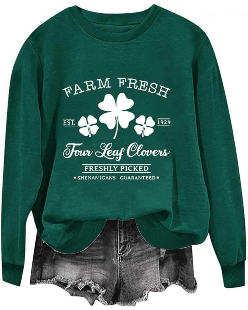 St. Patrick's Day Sweatshirt Women Long Sleeve Crewneck Shirt Funny Green Shamrock Print Clover Tee Irish Pullover Top T $9.5...