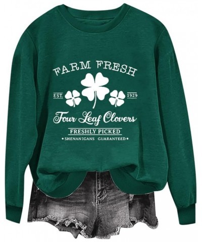 St. Patrick's Day Sweatshirt Women Long Sleeve Crewneck Shirt Funny Green Shamrock Print Clover Tee Irish Pullover Top T $9.5...