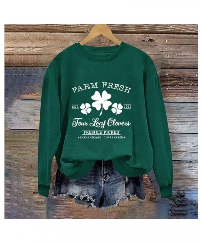 St. Patrick's Day Sweatshirt Women Long Sleeve Crewneck Shirt Funny Green Shamrock Print Clover Tee Irish Pullover Top T $9.5...