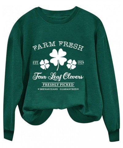 St. Patrick's Day Sweatshirt Women Long Sleeve Crewneck Shirt Funny Green Shamrock Print Clover Tee Irish Pullover Top T $9.5...