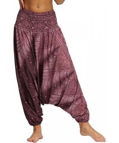 Women's Casual Boho Printed Loose Baggy Gypsy Hippie Yoga Harem Pants Boho Feather $13.43 Pants