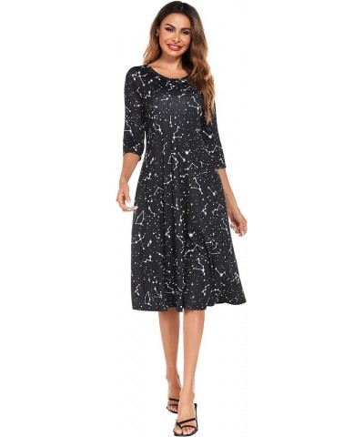 Women's 3/4 Sleeve A-line and Flare Midi Long Dress Star Print $19.68 Others