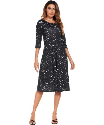 Women's 3/4 Sleeve A-line and Flare Midi Long Dress Star Print $19.68 Others