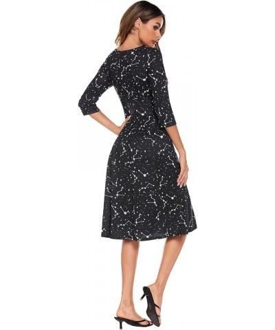 Women's 3/4 Sleeve A-line and Flare Midi Long Dress Star Print $19.68 Others