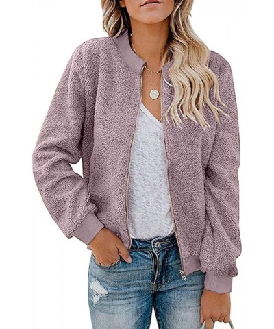 Women's Sherpa Fleece Jacket Faux Fuzzy Long Sleeve Casual Zip Up Bomber Coat Taro $24.01 Jackets