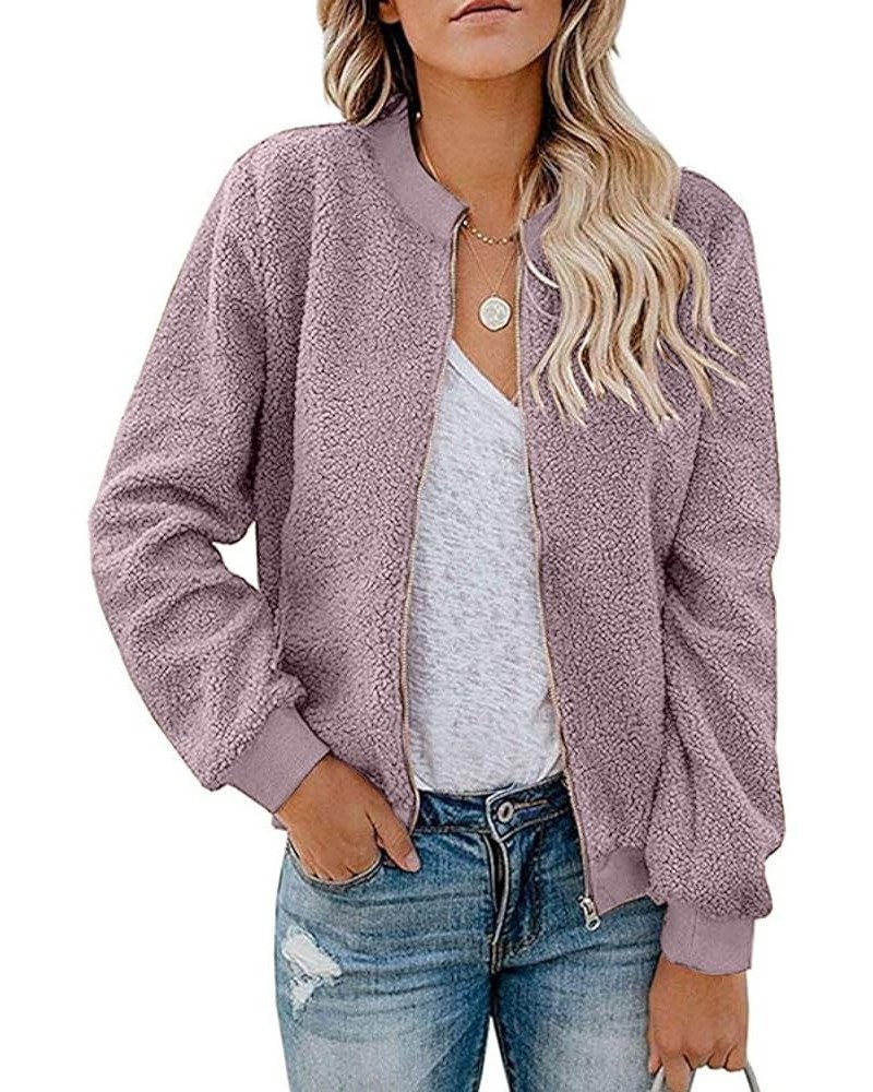 Women's Sherpa Fleece Jacket Faux Fuzzy Long Sleeve Casual Zip Up Bomber Coat Taro $24.01 Jackets