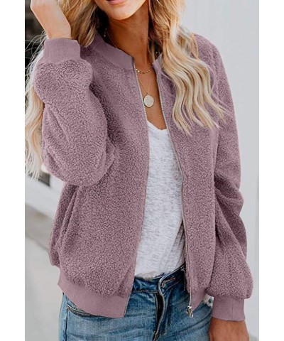 Women's Sherpa Fleece Jacket Faux Fuzzy Long Sleeve Casual Zip Up Bomber Coat Taro $24.01 Jackets