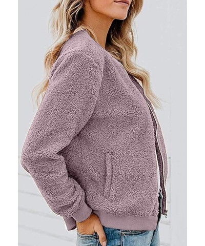 Women's Sherpa Fleece Jacket Faux Fuzzy Long Sleeve Casual Zip Up Bomber Coat Taro $24.01 Jackets