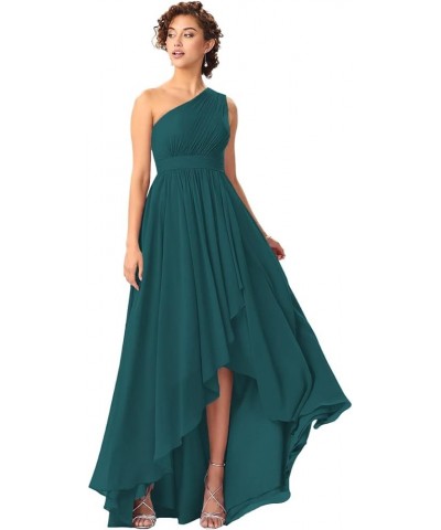 Women's One Shoulder Bridesmaid Dresses High Low Chiffon Formal Party Gowns with Pockets SE051 Peacock $31.61 Dresses