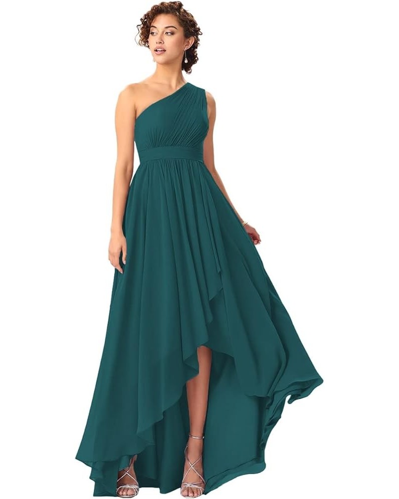 Women's One Shoulder Bridesmaid Dresses High Low Chiffon Formal Party Gowns with Pockets SE051 Peacock $31.61 Dresses