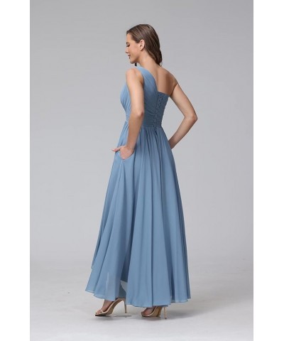 Women's One Shoulder Bridesmaid Dresses High Low Chiffon Formal Party Gowns with Pockets SE051 Peacock $31.61 Dresses