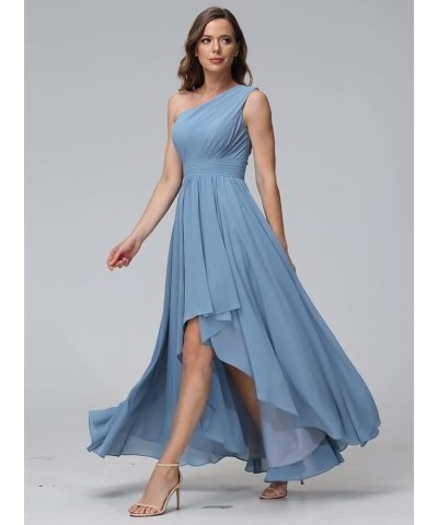 Women's One Shoulder Bridesmaid Dresses High Low Chiffon Formal Party Gowns with Pockets SE051 Peacock $31.61 Dresses