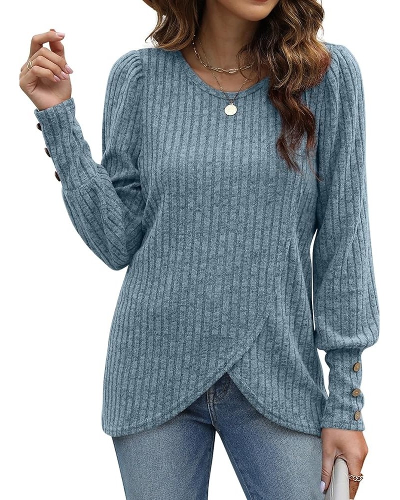 Lightweight Puffy Lantern Sleeve Tunic Tops Pullover Sweaters for Women Casual Tulip Hem A-light Blue $18.00 Tops