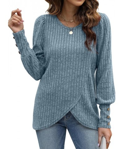 Lightweight Puffy Lantern Sleeve Tunic Tops Pullover Sweaters for Women Casual Tulip Hem A-light Blue $18.00 Tops