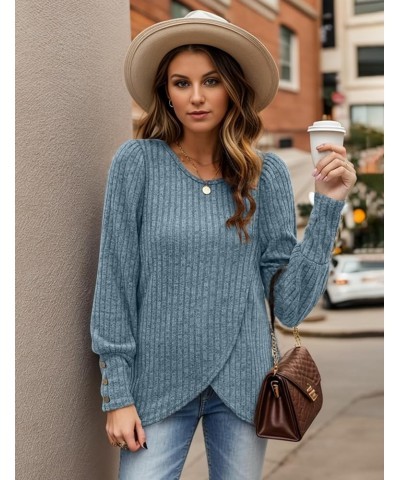 Lightweight Puffy Lantern Sleeve Tunic Tops Pullover Sweaters for Women Casual Tulip Hem A-light Blue $18.00 Tops