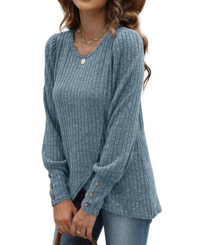 Lightweight Puffy Lantern Sleeve Tunic Tops Pullover Sweaters for Women Casual Tulip Hem A-light Blue $18.00 Tops