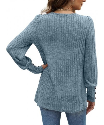 Lightweight Puffy Lantern Sleeve Tunic Tops Pullover Sweaters for Women Casual Tulip Hem A-light Blue $18.00 Tops