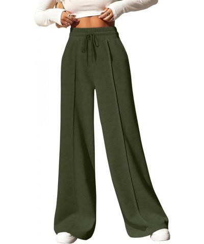 Wide Leg Sweatpants for Women Casual Elastic High Waisted Drawstring Long Pants with Pockets Army Green $18.72 Activewear