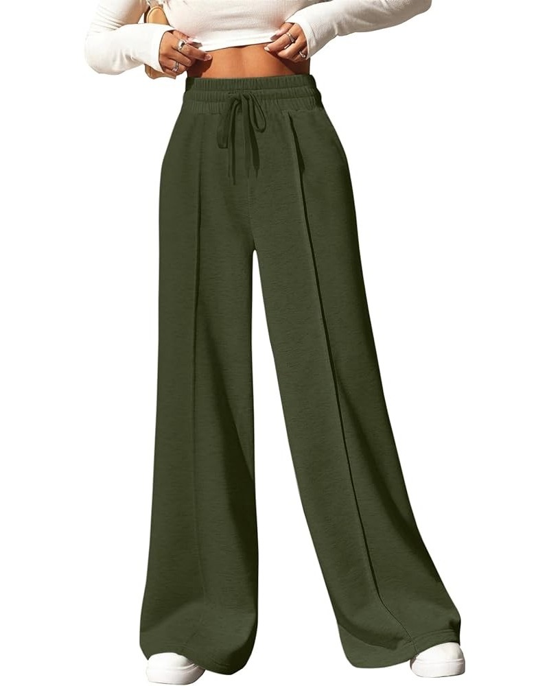 Wide Leg Sweatpants for Women Casual Elastic High Waisted Drawstring Long Pants with Pockets Army Green $18.72 Activewear