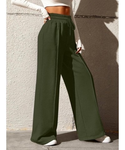 Wide Leg Sweatpants for Women Casual Elastic High Waisted Drawstring Long Pants with Pockets Army Green $18.72 Activewear