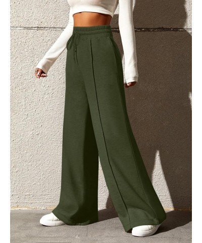 Wide Leg Sweatpants for Women Casual Elastic High Waisted Drawstring Long Pants with Pockets Army Green $18.72 Activewear