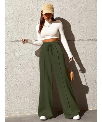 Wide Leg Sweatpants for Women Casual Elastic High Waisted Drawstring Long Pants with Pockets Army Green $18.72 Activewear