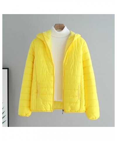 Hooded Down Jacket Women Warm Lightweight Jacket with Hood Windproof Winter Coat Duck Down Coat Outerwear Yellow $7.09 Jackets