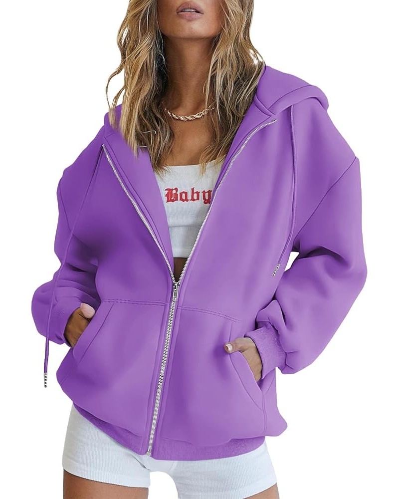 Women's Cute Hoodies Teen Girl Fall Jacket Oversized Sweatshirts Casual Drawstring Zip Up Y2K Hoodie with Pocket Purple $18.4...