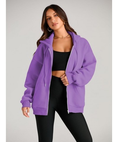 Women's Cute Hoodies Teen Girl Fall Jacket Oversized Sweatshirts Casual Drawstring Zip Up Y2K Hoodie with Pocket Purple $18.4...