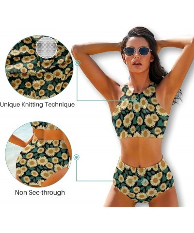 High Waisted Bikini Sets for Women 2 Piece Swimsuit High Neck Bikinis Women Racerback Bathing Suits Yellow Floral $14.35 Swim...