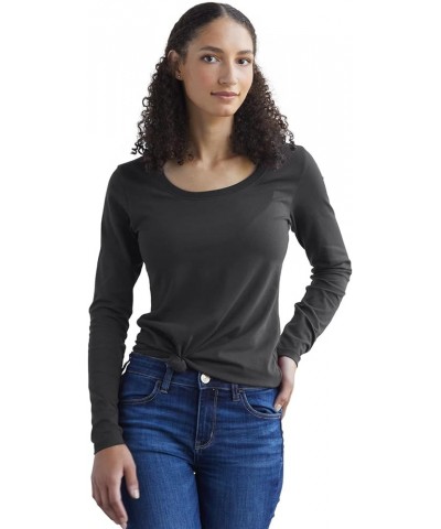 Women's Organic Pima Cotton Long Sleeve Scoop Neck Tee Black $20.87 T-Shirts