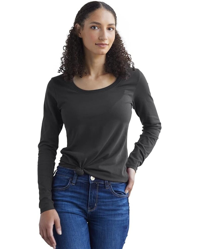 Women's Organic Pima Cotton Long Sleeve Scoop Neck Tee Black $20.87 T-Shirts