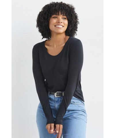 Women's Organic Pima Cotton Long Sleeve Scoop Neck Tee Black $20.87 T-Shirts