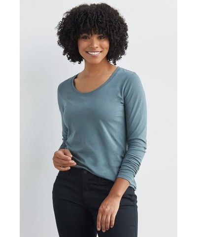 Women's Organic Pima Cotton Long Sleeve Scoop Neck Tee Black $20.87 T-Shirts