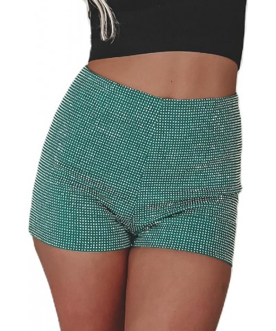 Women's Summer Sequins Shorts Mid Waist Elastic Band Sparkly Straight Leg Shorts Glitter Hot Pants for Party A Green $8.92 Sh...