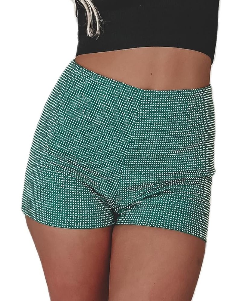 Women's Summer Sequins Shorts Mid Waist Elastic Band Sparkly Straight Leg Shorts Glitter Hot Pants for Party A Green $8.92 Sh...