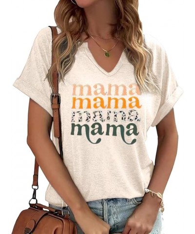 Mama V Neck Shirt Women Funny Mom Life T-Shirt Mother's Day Short Sleeve Graphic Tees Mama Gift Casual Tops Blouse C-apricot ...