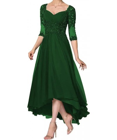 Applique Beaded Mother of The Bride Dress with 1/2 Sleeve High Low Laces Chiffon Mother Bride Dresses Aline Dark Green $35.88...