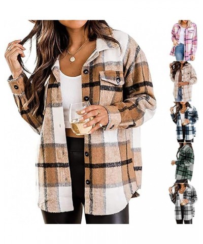 Plaid Shacket Womens Casual Tartan Over Shirt Long Sleeve Trench Coat Wool Blend Flannel Jacket Fall Fashion Clothes A07 pink...