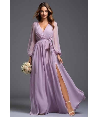 Women's Long Sleeve Bridesmaid Dresses Wrap Slit V Neck Chiffon Ruched A Line Formal Evening Party Gown Royal Blue $45.00 Dre...