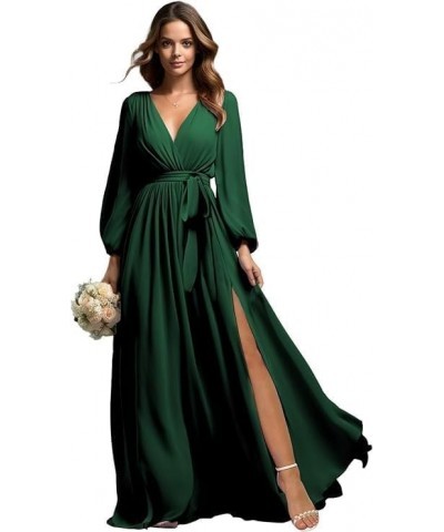 Women's Long Sleeve Bridesmaid Dresses Wrap Slit V Neck Chiffon Ruched A Line Formal Evening Party Gown Royal Blue $45.00 Dre...