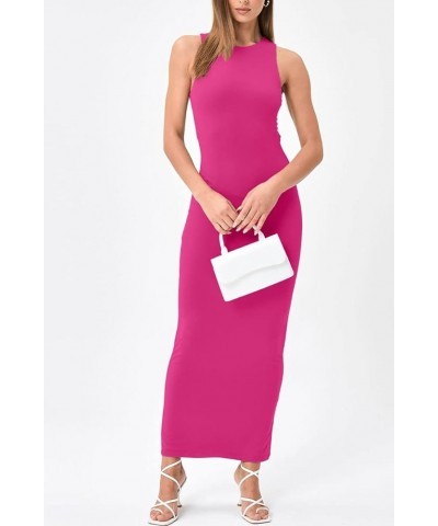 Backless Maxi Dress Women's 2023 Spring Summer Casual Long Tank Dresses Sexy Basic Bodycon Party Dress Hotpink $12.50 Dresses